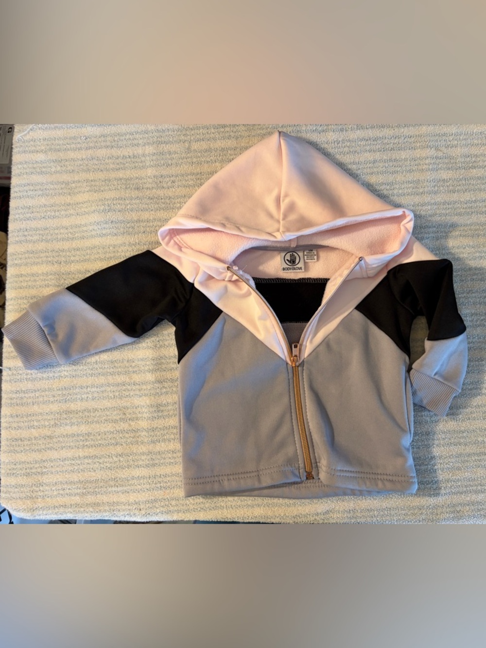 Body Glove Kids Colorblock Hooded Zip-Up in Light Pink, Gray & Black